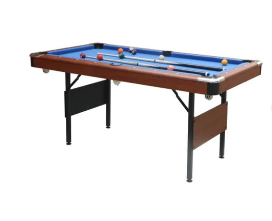 5.5ft Billiards Table with Full Set of Balls, 2 Cue Sticks, Chalk and Felt Brush, Shinpt Portable Pool Table with Leg Leveler, Tabletop Billiard Table with Blue Velvet cloth, Blue