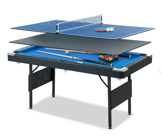 5.5 ft Folding Billiard Pool Table for Adults & Kids, 3 in 1 Muitfunctional Game Table with Pool Tables, Ping Pong Tables and Dining Tables, Indoor Game Talbe with Complete Accessories, Blue