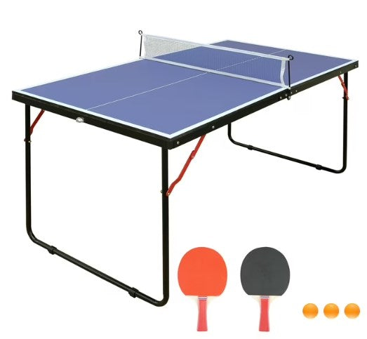 Shinpt Outdoor Foldable Table Tennis Table with Waterproof Net Set and 2 Ping Pong Paddles, Portable Ping Pong Table Game Set with 3 Balls for Patio and Indoor, Blue