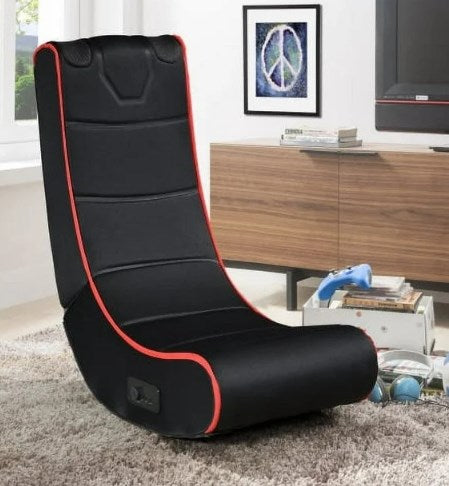 Shinpt Foldable Gaming Chair with 2Pcs of onboard Speakers, Video Gaming Floor Chair with Wireless Bluetooth, Bonded Faux Leather and Padded Backrest for Kids and Teens, Black and Red