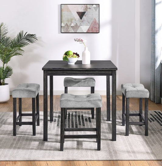 Shinpt Modern Kitchen Dining Table Set with 4 Chairs and 4 Soft Cushions, Wooden 5-Piece Dining Table Set, Waterproof Furniture Set for Dining Room, Gray