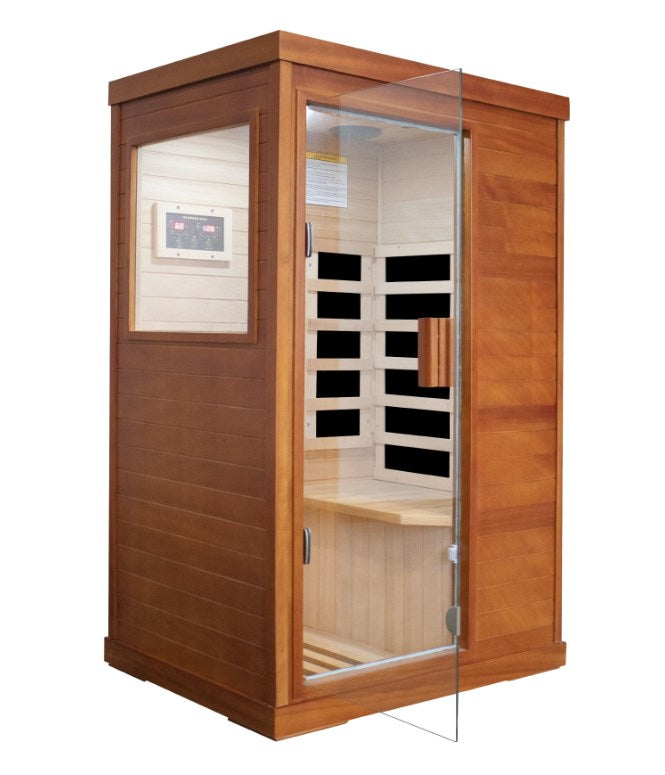 Infrared Sauna with Bluetooth Music Player, Home Sauna with Ambient Light and sole control, Indoor Sauna with Top Socket and White Down Lamp, Dark Brown, 3’ x 2.3’ x 5.2’