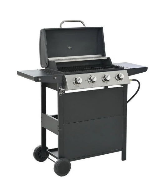 Shinpt 4 Burner BBQ Propane Gas Grill with Thermometer for Patio Backyard Barbecue, 34,200 BTU Patio Garden Barbecue Grill with Two Foldable Shelves for Outdoor BBQ and Camping