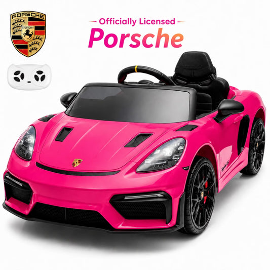 SHINPT Electric Ride On Car, Licensed Porsche Kids Electric Car with 2.4G Parent Remote Control & Bluetooth, 12V 2WD Toddler Ride On Toy 3 Speeds LED Lights Black for Kids Ages 3-5, Backyard Play