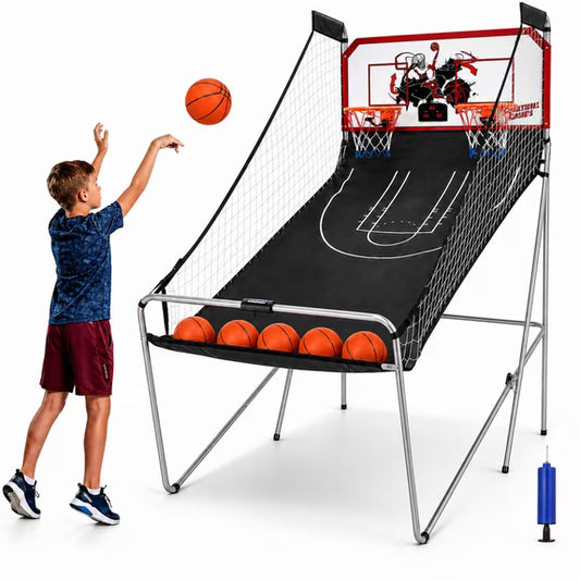 SHINPT Electronic Basketball Arcade Game, 2 Player Indoor Basketball Arcade Game for Kids Adults, Foldable Arcade Basketball with 8 Game Modes,  Electronic Scorer, Basketball Hoop, 6 Balls, Air Pump