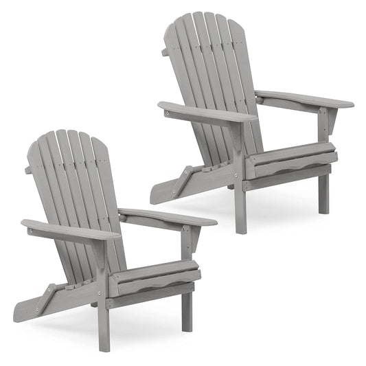 Folding Adirondack Chair set of 2 Outdoor, BTMWAY Wooden Patio Furniture Set, Fire Pit Lounge Chairs for Yard, Garden, Patio with Natural Finish, Pre-Assembled Cedar Adirondack Chair Up to 220lb