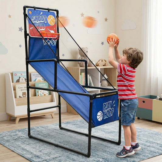 Kids Basketball Hoop With Ball, SHINPT Single Shot Basketball Arcade Game with 2 Balls, Pump and durable Tube. Indoor Basketball Hoop Set for Toddlers and Children, 55 in Foldable Sports Toy, Blue