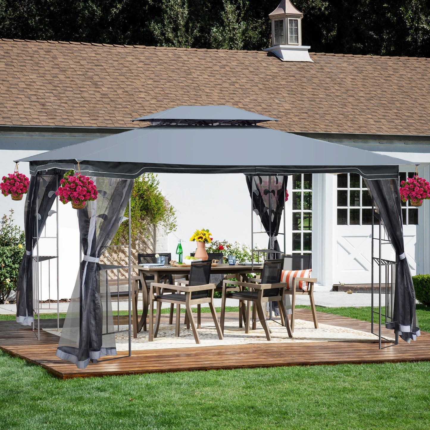 SHINPT 13'x10' Outdoor Patio Gazebo Canopy Tent with Ventilated Double Roof and Mosquito Net, Party Tent with Detachable Mesh Screen on All Sides, Suitable for Lawn, Garden, Backyard and Deck,Gray