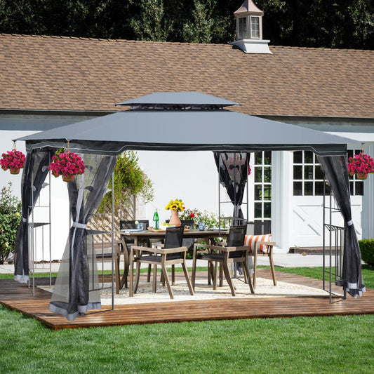 SHINPT 13'x10' Outdoor Patio Gazebo Canopy Tent with Ventilated Double Roof and Mosquito Net, Party Tent with Detachable Mesh Screen on All Sides, Suitable for Lawn, Garden, Backyard and Deck,Gray
