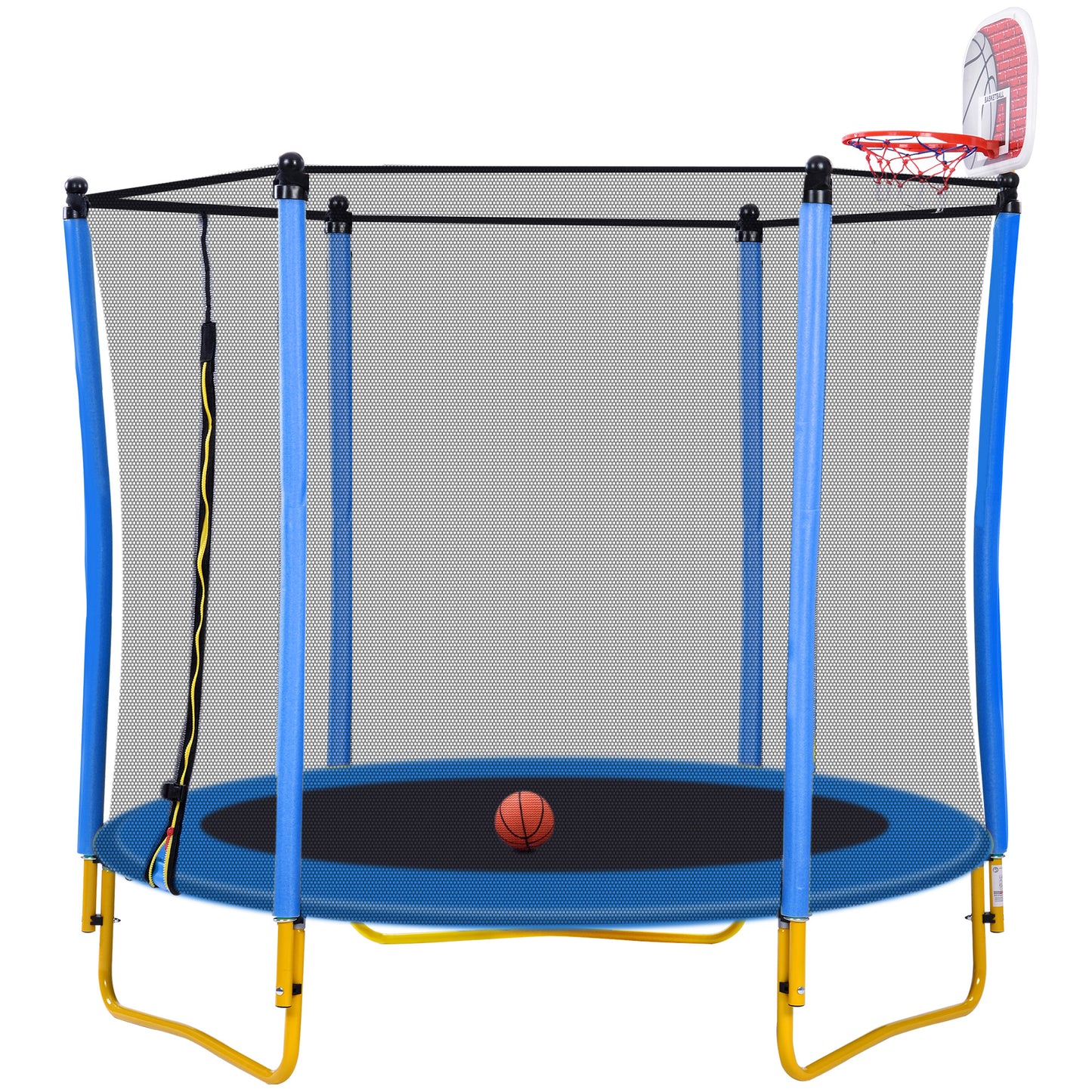 5.5ft Toddler Trampoline with Basketball Hoop, Shinpt Mini Trampoline for Kids, 65" Outdoor Trampoline with Enclosure Net, Round Trampoline for Patio, Backyard, Indoor