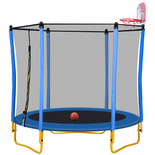 5.5ft Toddler Trampoline with Basketball Hoop, Shinpt Mini Trampoline for Kids, 65" Outdoor Trampoline with Enclosure Net, Round Trampoline for Patio, Backyard, Indoor