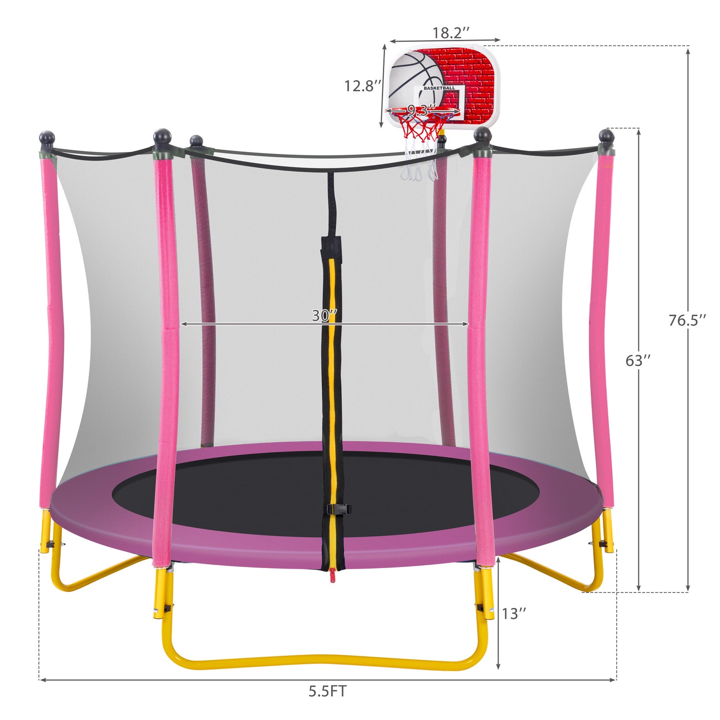 5.5ft Toddler Trampoline with Basketball Hoop, Shinpt Mini Trampoline for Kids, 65" Outdoor Trampoline with Enclosure Net, Round Trampoline for Patio, Backyard, Indoor
