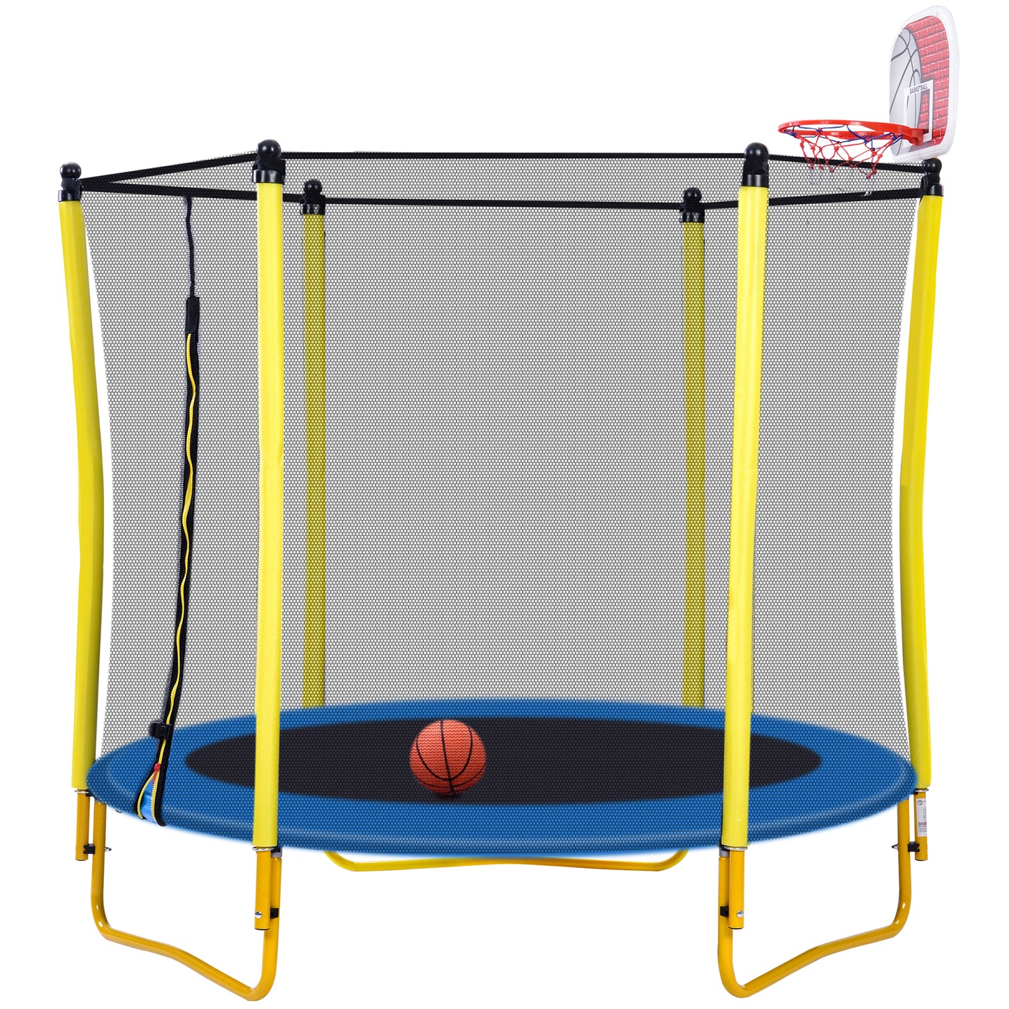 5.5ft Toddler Trampoline with Basketball Hoop, Shinpt Mini Trampoline for Kids, 65" Outdoor Trampoline with Enclosure Net, Round Trampoline for Patio, Backyard, Indoor