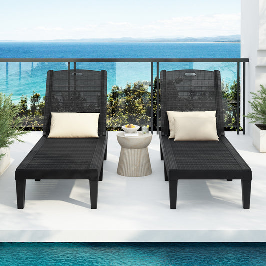 Lounge Chairs Set of 2, SHINPT Chaise Lounge Outdoor, Outdoor Recliners with 5 Adjustable Position, Black Lawn Chairs Set of 2, Lounge Furniture Set for Beach, Yard, Garden, Beach, Patio, Poolside