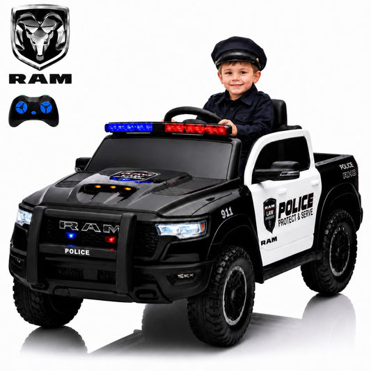 SHINPT Police Car Ride on, RAM1500 RHO Kids Electric Police Car with Parent Remote Control, 12V Powered Toddler Ride on Toy with Siren Lights, Single Seat, 1-3MPH Safe Speed for Boys Girls Ages 3-8