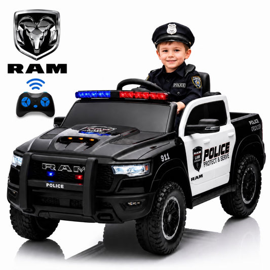 SHINPT Police Car Ride on, RAM1500 RHO Kids Electric Police Car with Parent Remote Control, 12V Powered Toddler Ride on Toy with Siren Lights, Single Seat, 1-3MPH Safe Speed for Boys Girls Ages 3-8