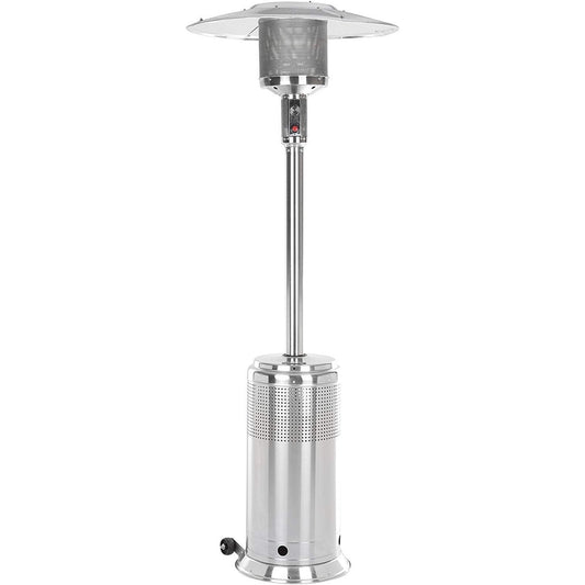 Propane Patio Heater, Shinpt 47,000 BTU Outdoor Heavy Duty Heater with Wheels & Adjustable Thermostat, Commercial & Residential Use, Freestanding Propane Heater for Yard, Deck, Porch, silvery