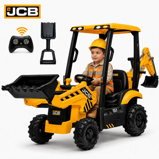 SHINPT Ride on Excavator, JCB, Realistic 2-in-1 Construction,  Toddler Excavator, Shovel & Digger, Electric Ride on Toy, 12V Battery Powered, Remote Control, Yellow, for Toddlers Boys 3-5 Years Old