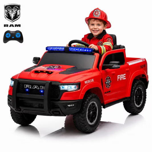 SHINPT Ride on Fire Truck,  RAM1500 12V Electric Fire Truck with Parental Remote, Bluetooth & Siren Lights, 44.49”*26.77”*22.44”Red Kids Ride on Car for Boys Girls Ages 3-8, 36.16lbs