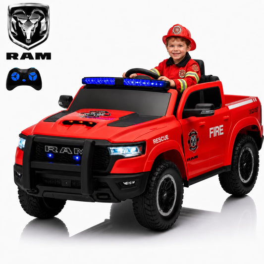 SHINPT Ride on Fire Truck,  RAM1500 12V Electric Fire Truck with Parental Remote, Bluetooth & Siren Lights, 44.49”*26.77”*22.44”Red Kids Ride on Car for Boys Girls Ages 3-8, 36.16lbs