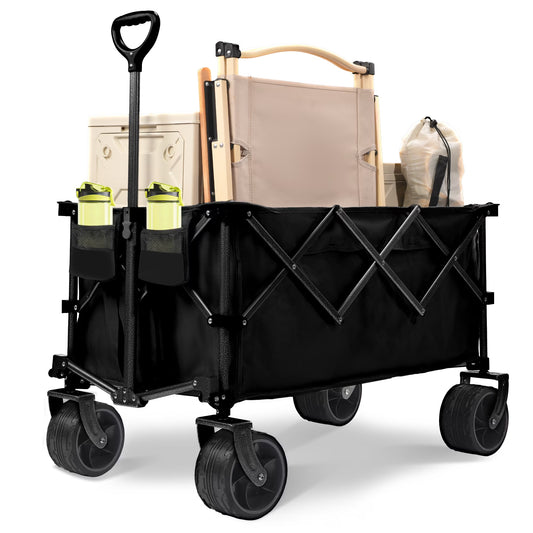 SHINPT 400L Collapsible Wagon, Folding Wagon Cart , Beach Wagon with Big Wheels, Heavy Duty Foldable Wagon with 450LB Weight Capacity, Large Capacity Wagon for Camping, Sports, Garden