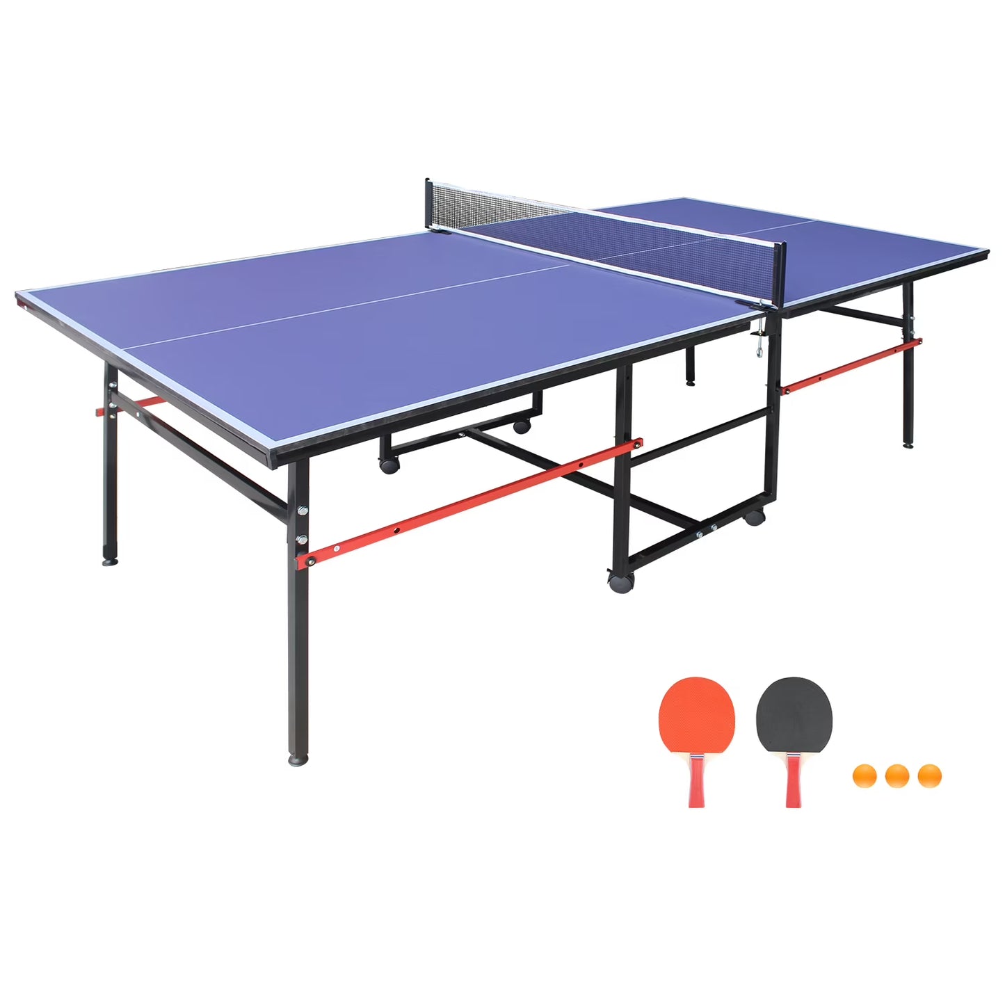 SHINPT Outdoor Ping Pong Table, 8ft Table Tennis Table for Family, Portable Ping Pong Table Set, Foldable Game Table with Net and 2 Ping Pong Paddles, Indoor & Outdoor Ping Pong Machine