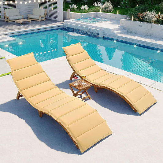 Shinpt Casual Outdoor Chair Extended Chaise Set, Portable Outdoor Furniture Set, Solid Wood Pool Lounger, Patio Lounger with Foldable Table for Beach, Backyard, Poolside and Lawn, Brown