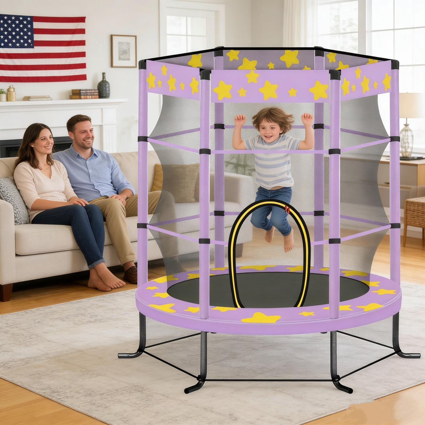 Trampoline for Kids with Enclosure, SHINPT Toddler Trampoline for Kids, Upgrade Full Anti-Rust Tampoline for Backyard, 55" Kids Indoor Trampoline with Safety Net, Small Trampolines for Boys & Girls