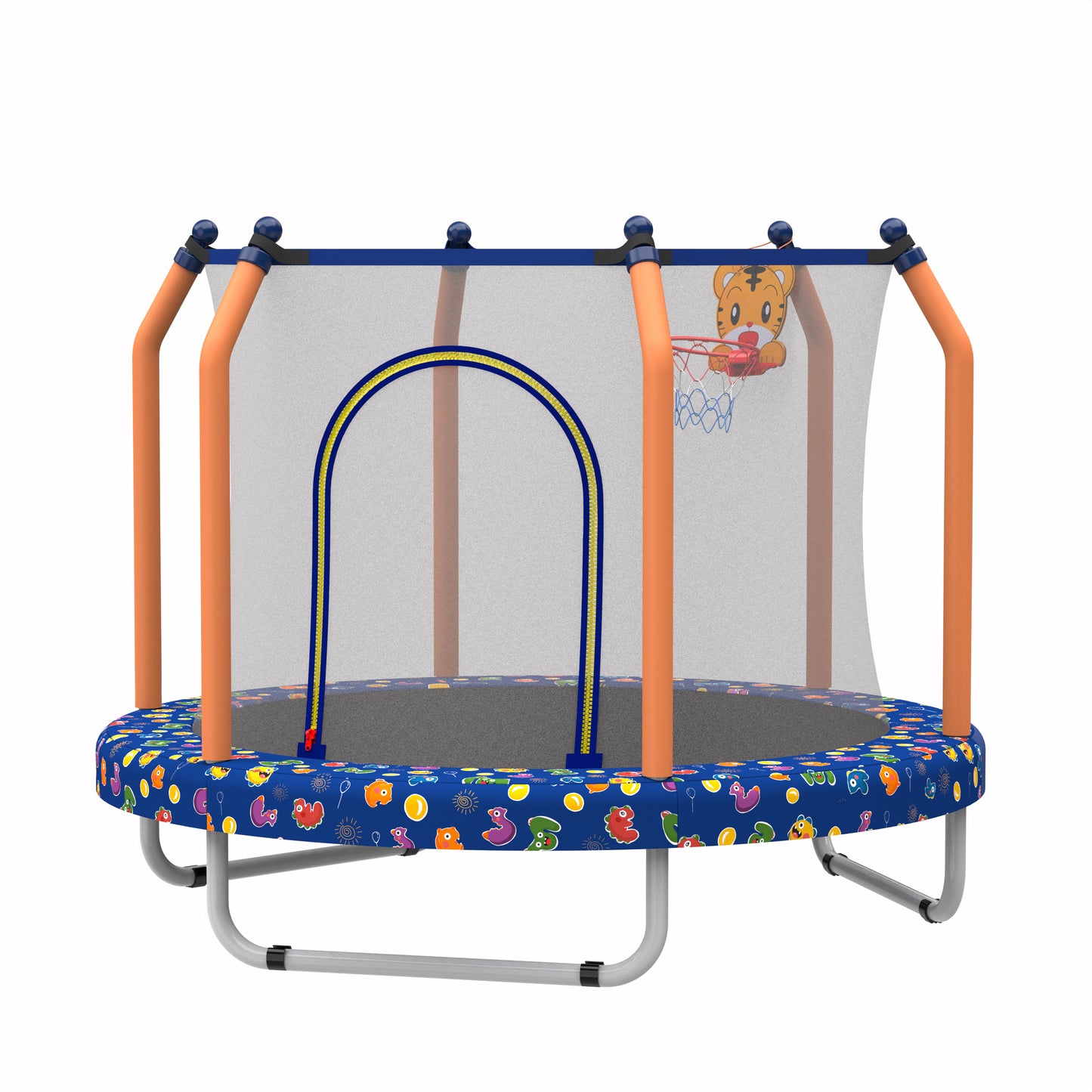 55" Toddler Trampoline with Basketball Hoop, Shinpt Mini Trampoline for Kids, Recreational Trampoline for Birthday Gift, Outdoor Trampoline with Enclosure Net, Round Trampoline Backyard, Indoor