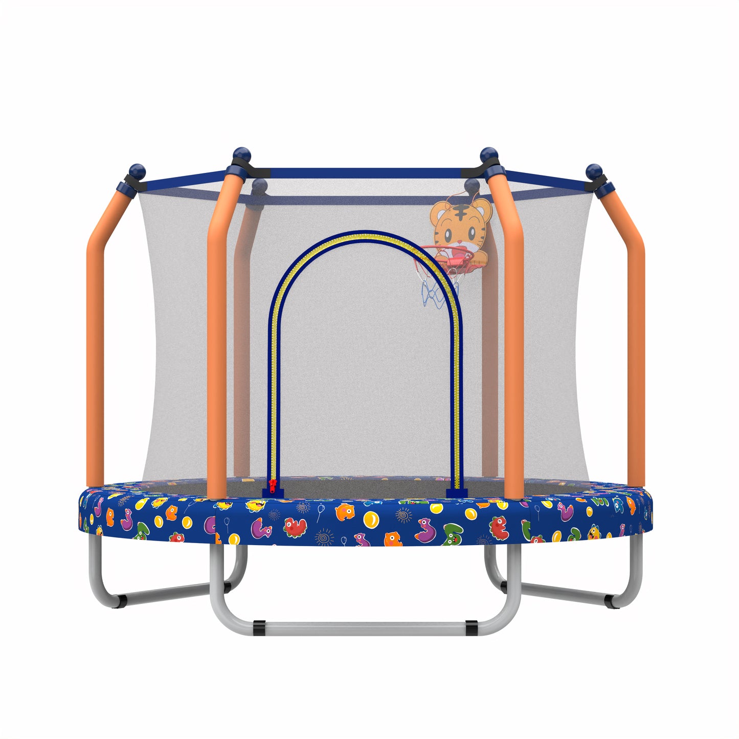 55" Toddler Trampoline with Basketball Hoop, Shinpt Mini Trampoline for Kids, Recreational Trampoline for Birthday Gift, Outdoor Trampoline with Enclosure Net, Round Trampoline Backyard, Indoor