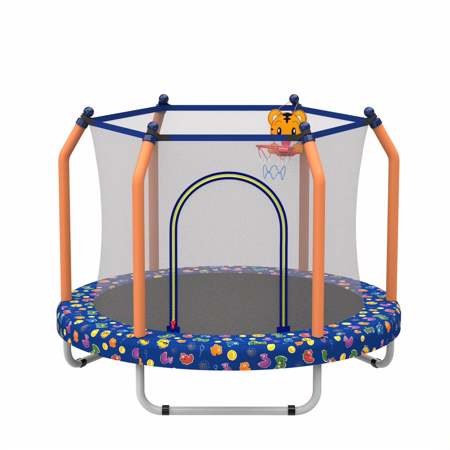 55" Toddler Trampoline with Basketball Hoop, Shinpt Mini Trampoline for Kids, Recreational Trampoline for Birthday Gift, Outdoor Trampoline with Enclosure Net, Round Trampoline Backyard, Indoor