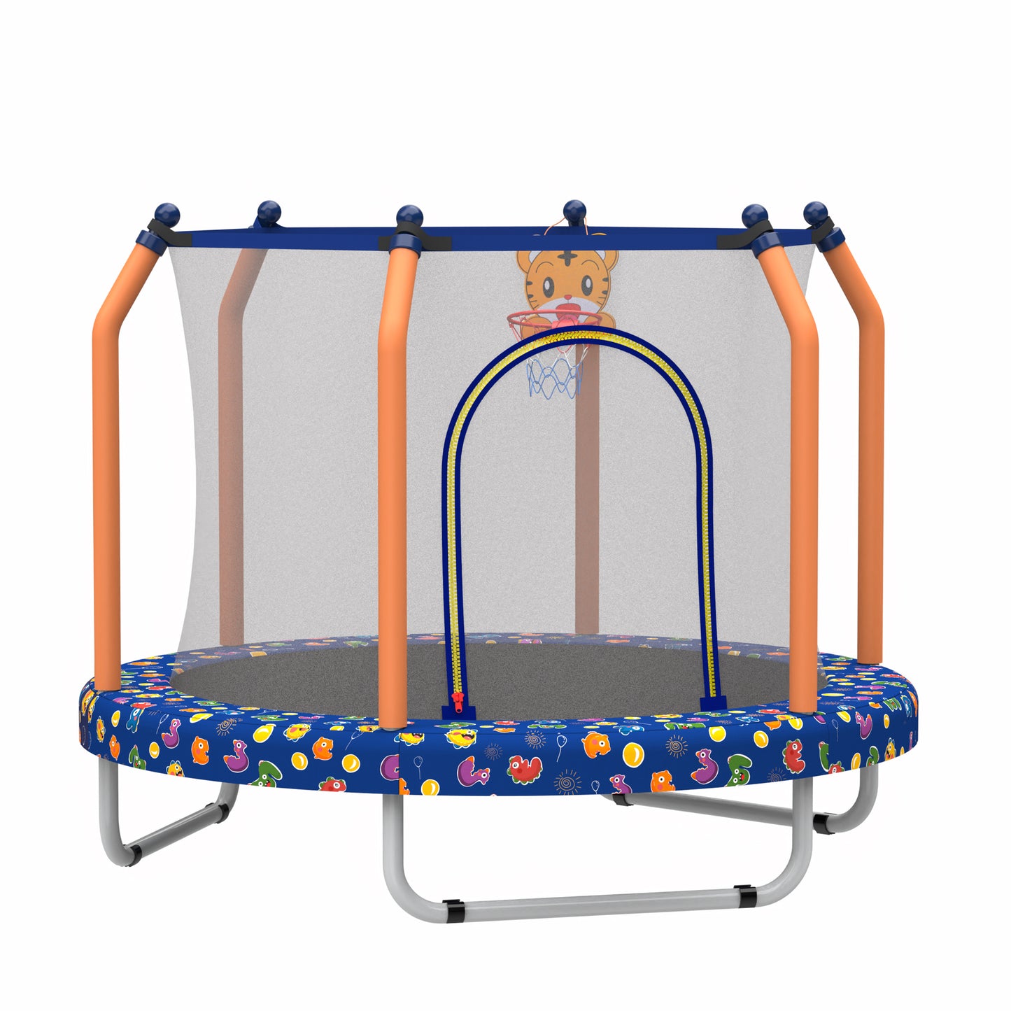 55" Toddler Trampoline with Basketball Hoop, Shinpt Mini Trampoline for Kids, Recreational Trampoline for Birthday Gift, Outdoor Trampoline with Enclosure Net, Round Trampoline Backyard, Indoor