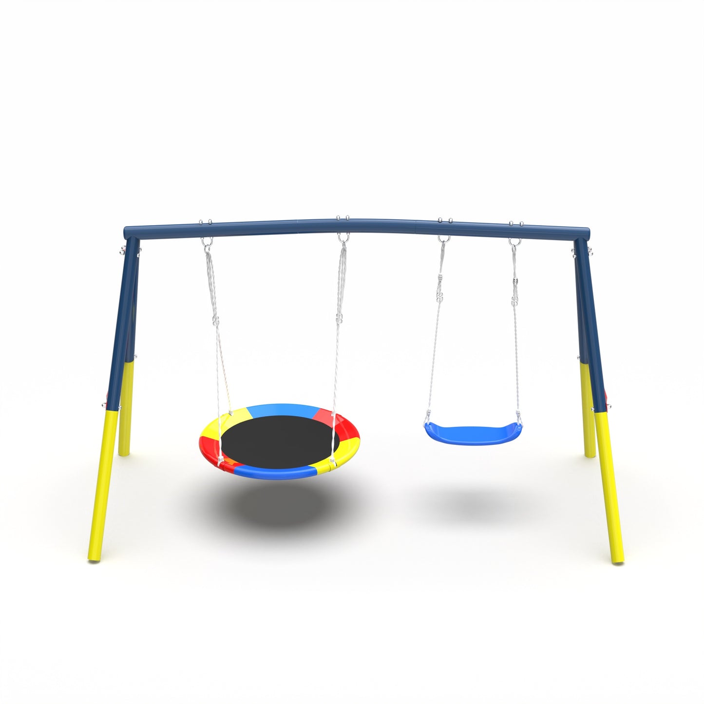 2 in 1 Swing Set Outdoor for Backyard, SHINPT Heavy Duty Swing Set, Toddler Swing Set with 1 Saucer Swing Seat and 1 Belt Swings Seat, Outside Swing Set for kids, Metal Swing Frame Outdoor