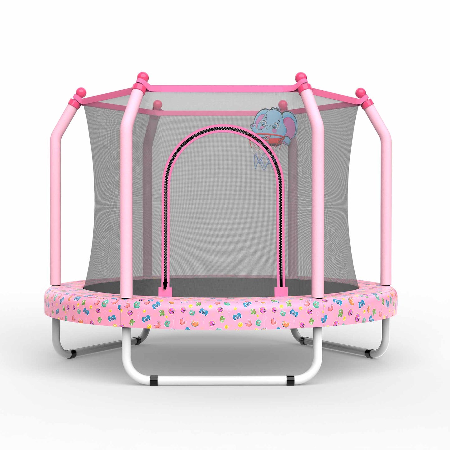 55" Toddler Trampoline with Basketball Hoop, Shinpt Mini Trampoline for Kids, Recreational Trampoline for Birthday Gift, Outdoor Trampoline with Enclosure Net, Round Trampoline Backyard, Indoor