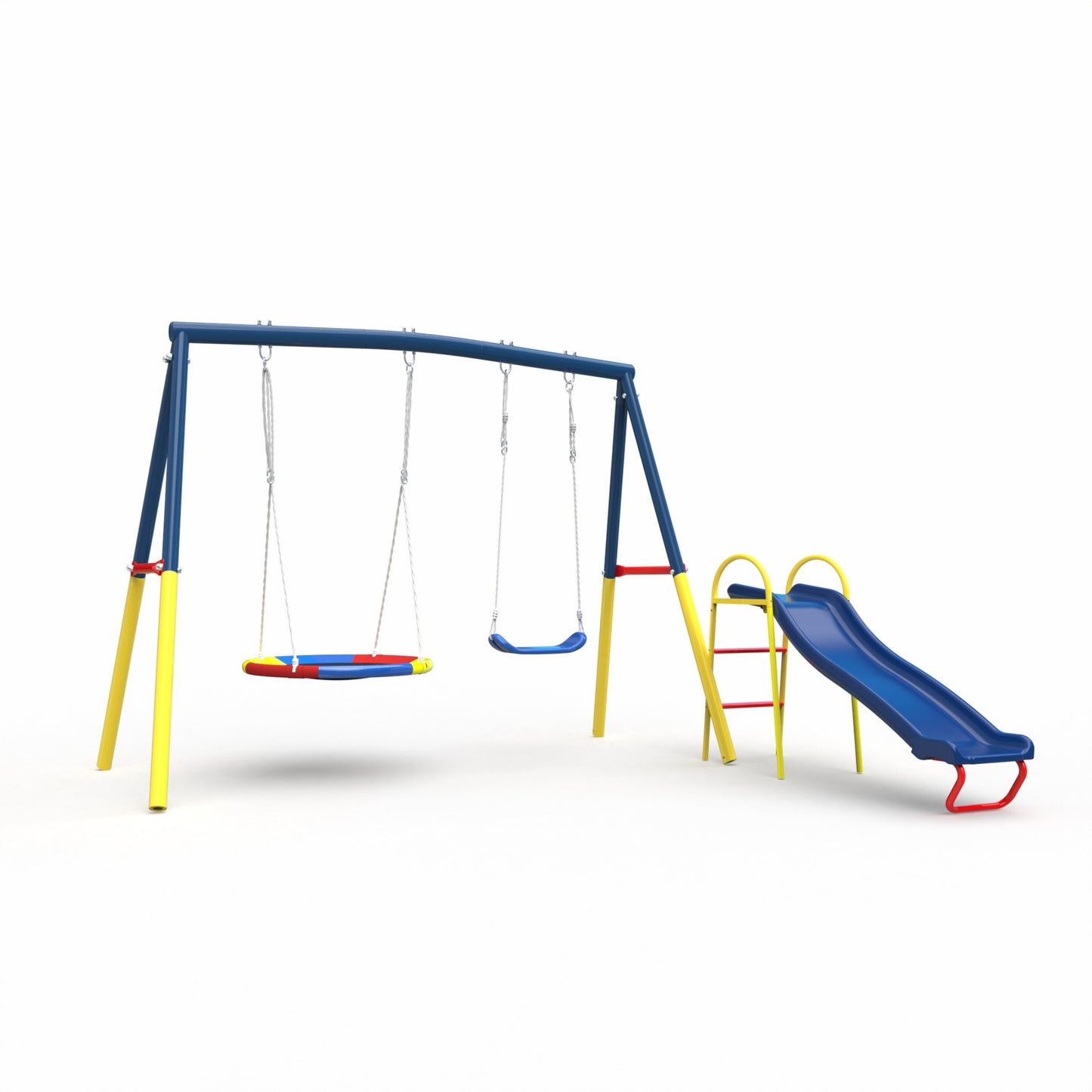 3 in 1 Metal Swing Set Outdoor , SHINPT Toddler Swing Set for Backyard, Tall Swing Set with Climbing Rope, Saucer Swing Seat, Belt Swings Seat, Heavy Duty Swing Set for kids, Kids Playset Outdoor