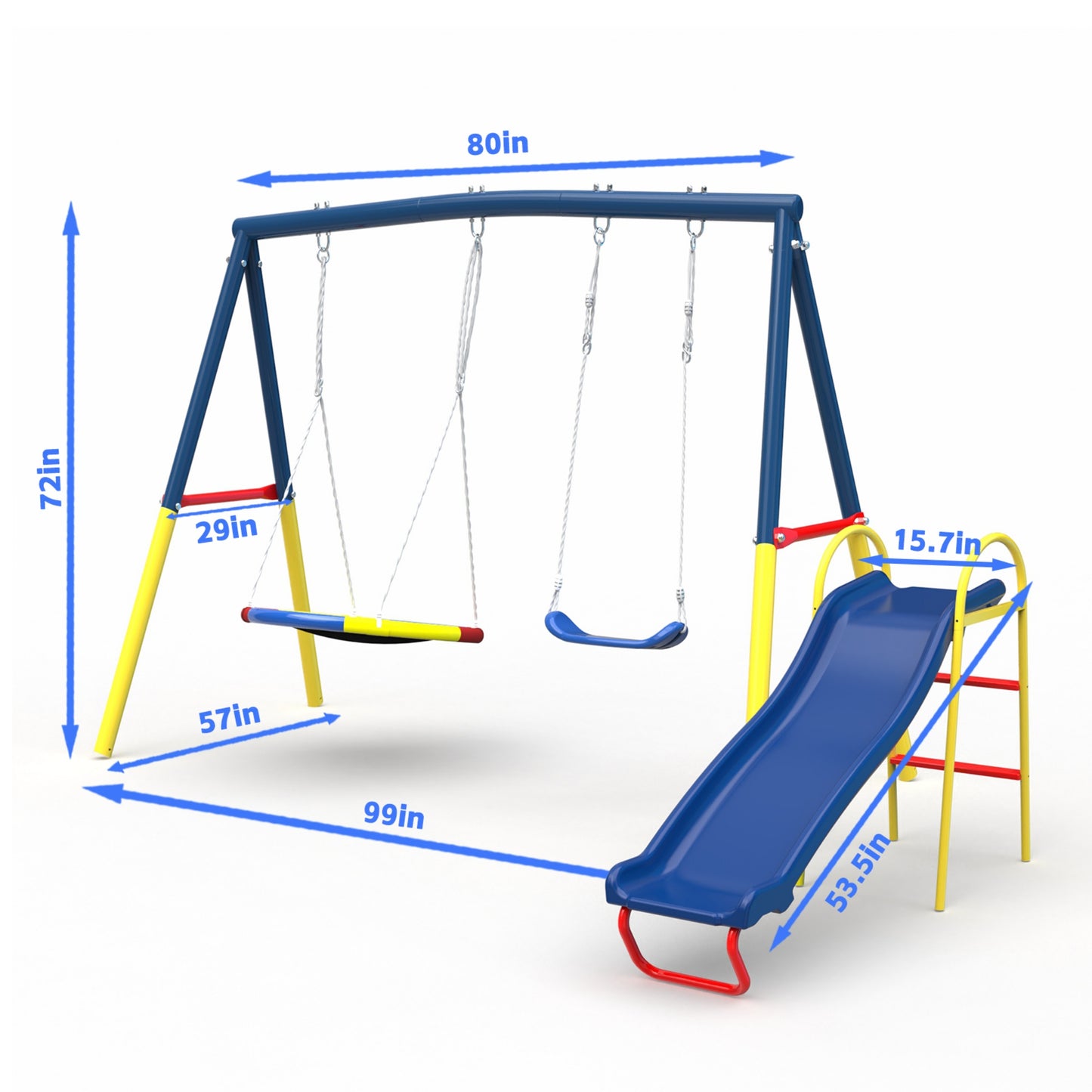 3 in 1 Metal Swing Set Outdoor , SHINPT Toddler Swing Set for Backyard, Tall Swing Set with Climbing Rope, Saucer Swing Seat, Belt Swings Seat, Heavy Duty Swing Set for kids, Kids Playset Outdoor