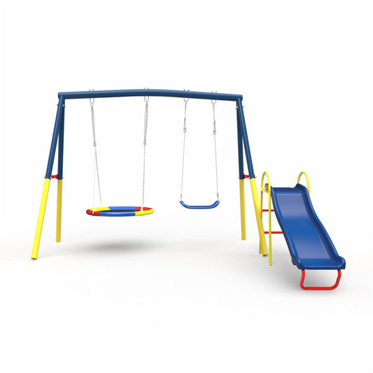 3 in 1 Metal Swing Set Outdoor , SHINPT Toddler Swing Set for Backyard, Tall Swing Set with Climbing Rope, Saucer Swing Seat, Belt Swings Seat, Heavy Duty Swing Set for kids, Kids Playset Outdoor