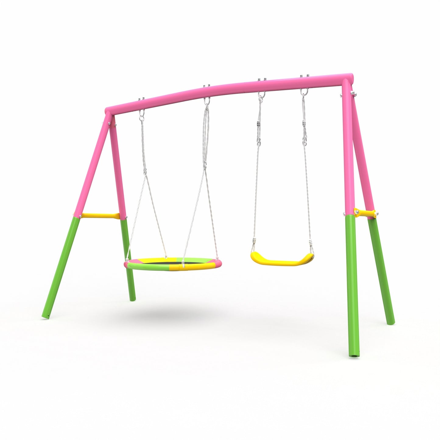 2 in 1 Swing Set Outdoor for Backyard, SHINPT Heavy Duty Swing Set, Toddler Swing Set with 1 Saucer Swing Seat and 1 Belt Swings Seat, Outside Swing Set for kids, Metal Swing Frame Outdoor
