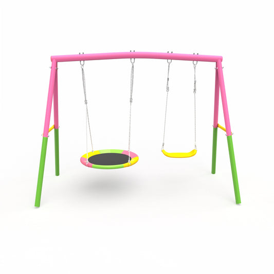 2 in 1 Swing Set Outdoor for Backyard, SHINPT Heavy Duty Swing Set, Toddler Swing Set with 1 Saucer Swing Seat and 1 Belt Swings Seat, Outside Swing Set for kids, Metal Swing Frame Outdoor