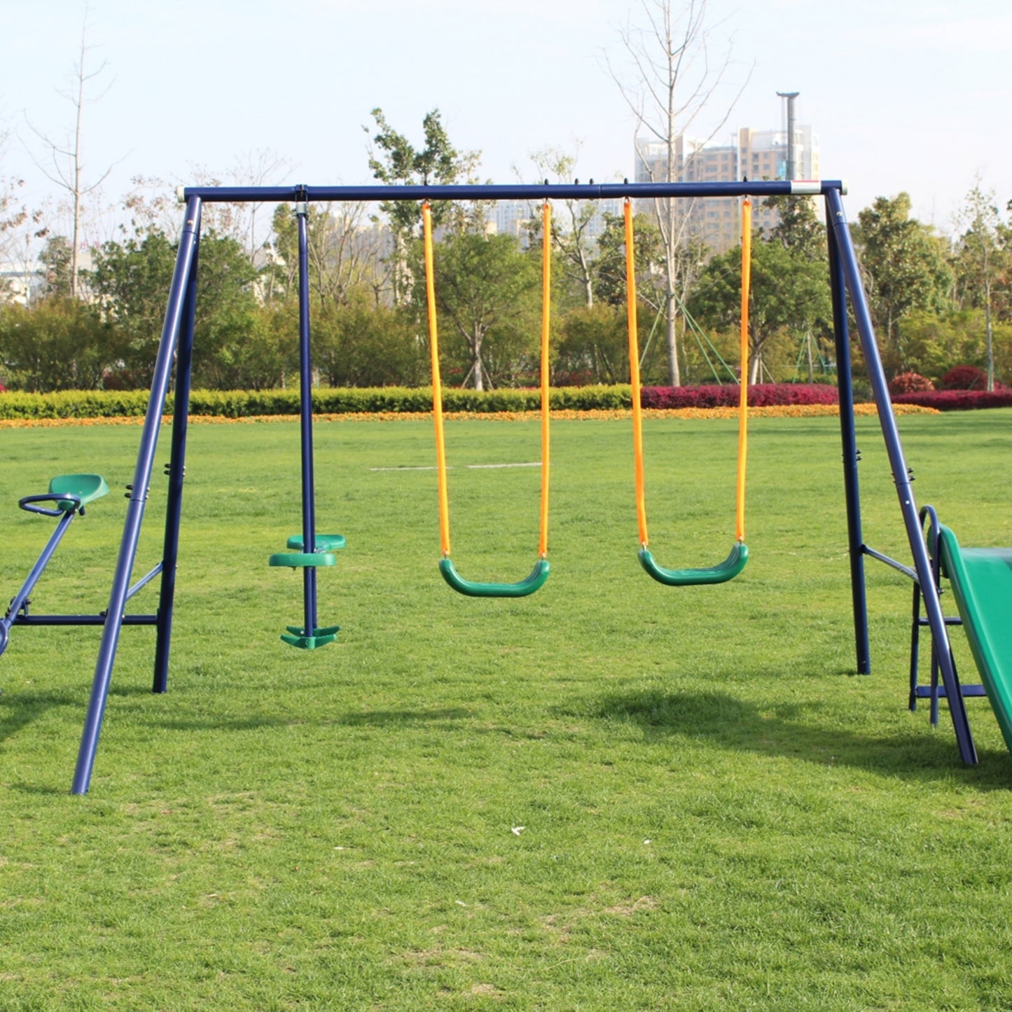 5 in 1 Toddler Swing Sets, SHINPT Swing Sets for Yard, Playground Set for Kids, Slides for Kids Outdoor, Kids Outdoor Playsets with 4 Swings, Metal Swing Sets for Backyard, Lawn