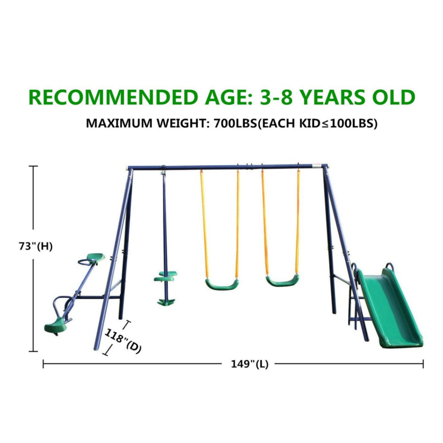 5 in 1 Toddler Swing Sets, SHINPT Swing Sets for Yard, Playground Set for Kids, Slides for Kids Outdoor, Kids Outdoor Playsets with 4 Swings, Metal Swing Sets for Backyard, Lawn