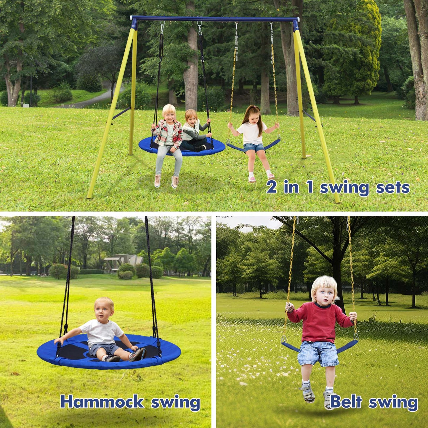 2 in 1 Swing Set for Kids, SHINPT Toddler Swing Set for Backyard, Outdoor Swing Set for Lawn, Playground Outdoor for Backyard, Kids Outdoor Playset, Metal Swing Set for Birthday Gift