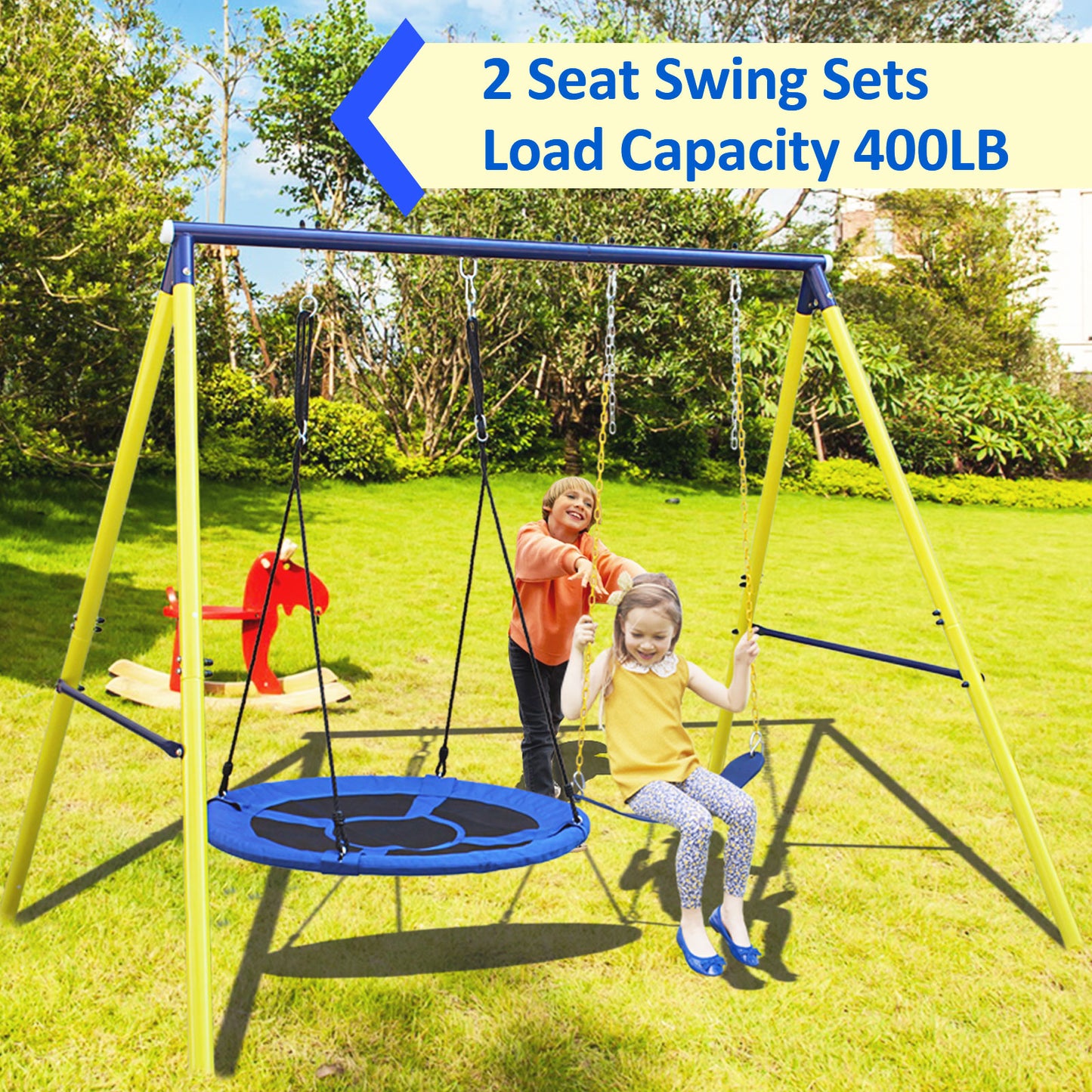 2 in 1 Swing Set for Kids, SHINPT Toddler Swing Set for Backyard, Outdoor Swing Set for Lawn, Playground Outdoor for Backyard, Kids Outdoor Playset, Metal Swing Set for Birthday Gift