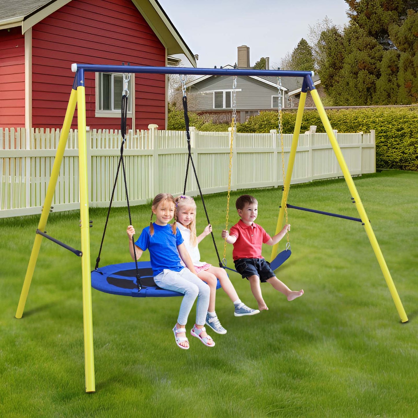 2 in 1 Swing Set for Kids, SHINPT Toddler Swing Set for Backyard, Outdoor Swing Set for Lawn, Playground Outdoor for Backyard, Kids Outdoor Playset, Metal Swing Set for Birthday Gift