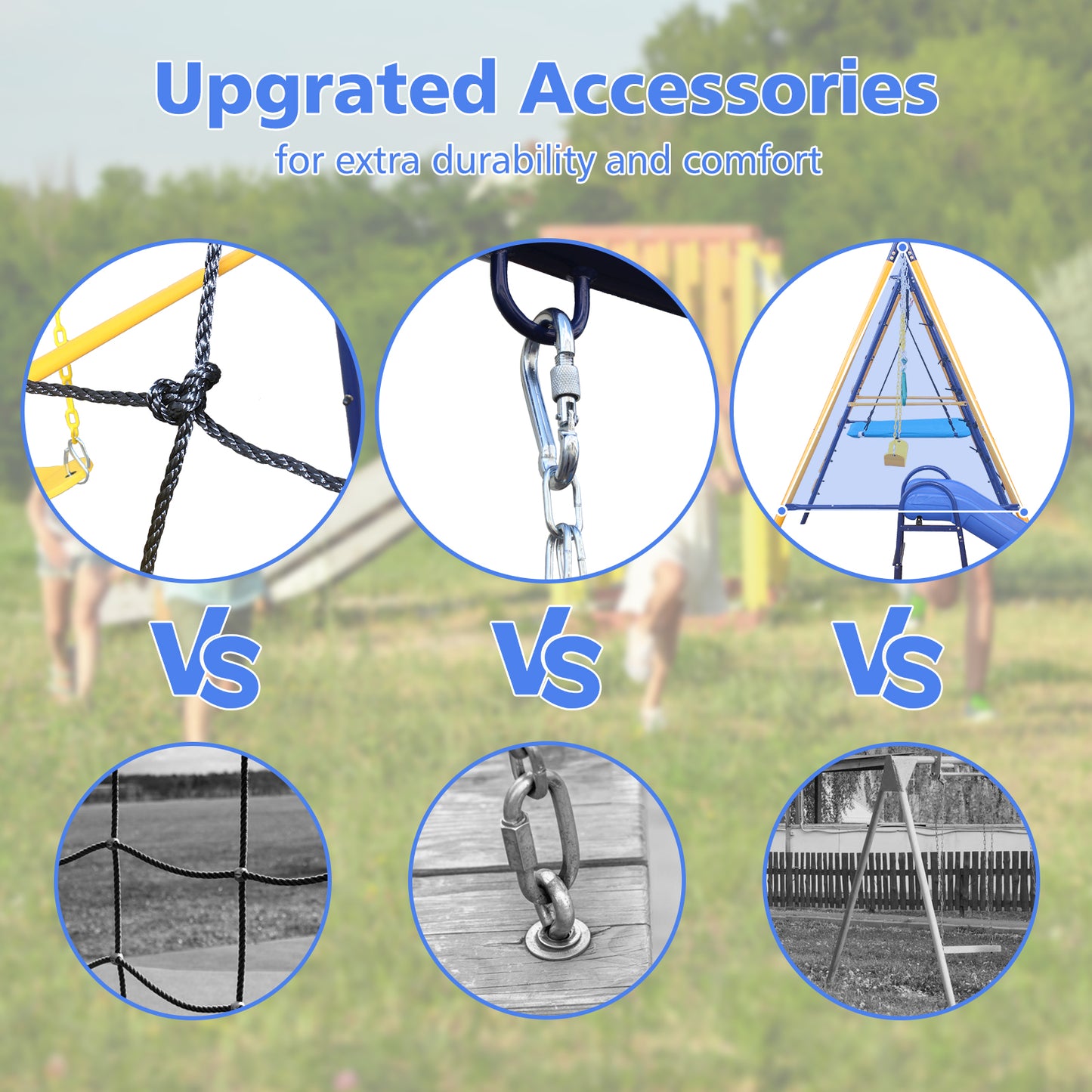 7 in 1 Metal Swing Set for Backyard, SHINPT Swing Set Outdoor for Kids, A-Frame Heavy Duty Swing Set, Toddler Swing set with Slide, Basketball Hoop, 2 Swing Seats, 1 Climbing Net & Ladder, 1 Gym Ring