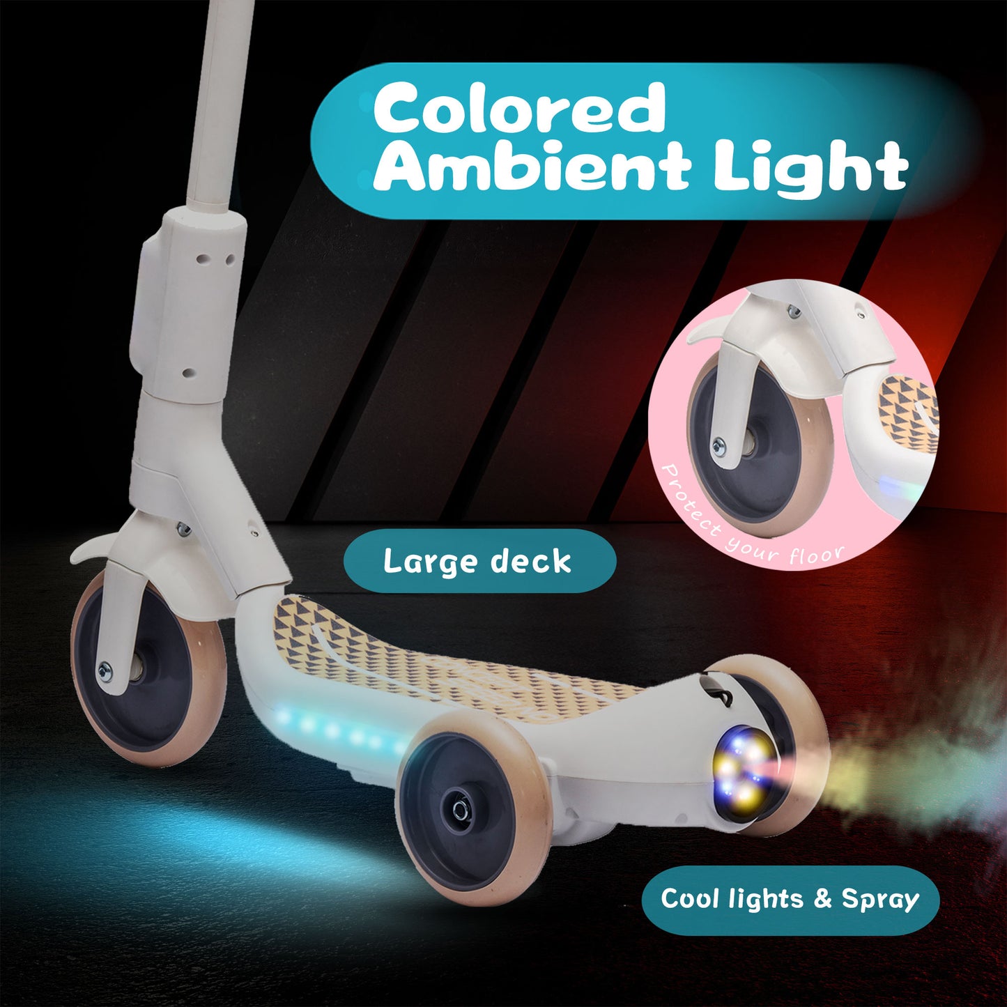 Kids Scooters Age 3-8, SHINPT Toys For 3-8 year old Boys and Girls, Kids Electric Scooter with Tail Color Lights and W/Spray, Toddler Scooter with Wider Pedal, Independent Light Switch With Music