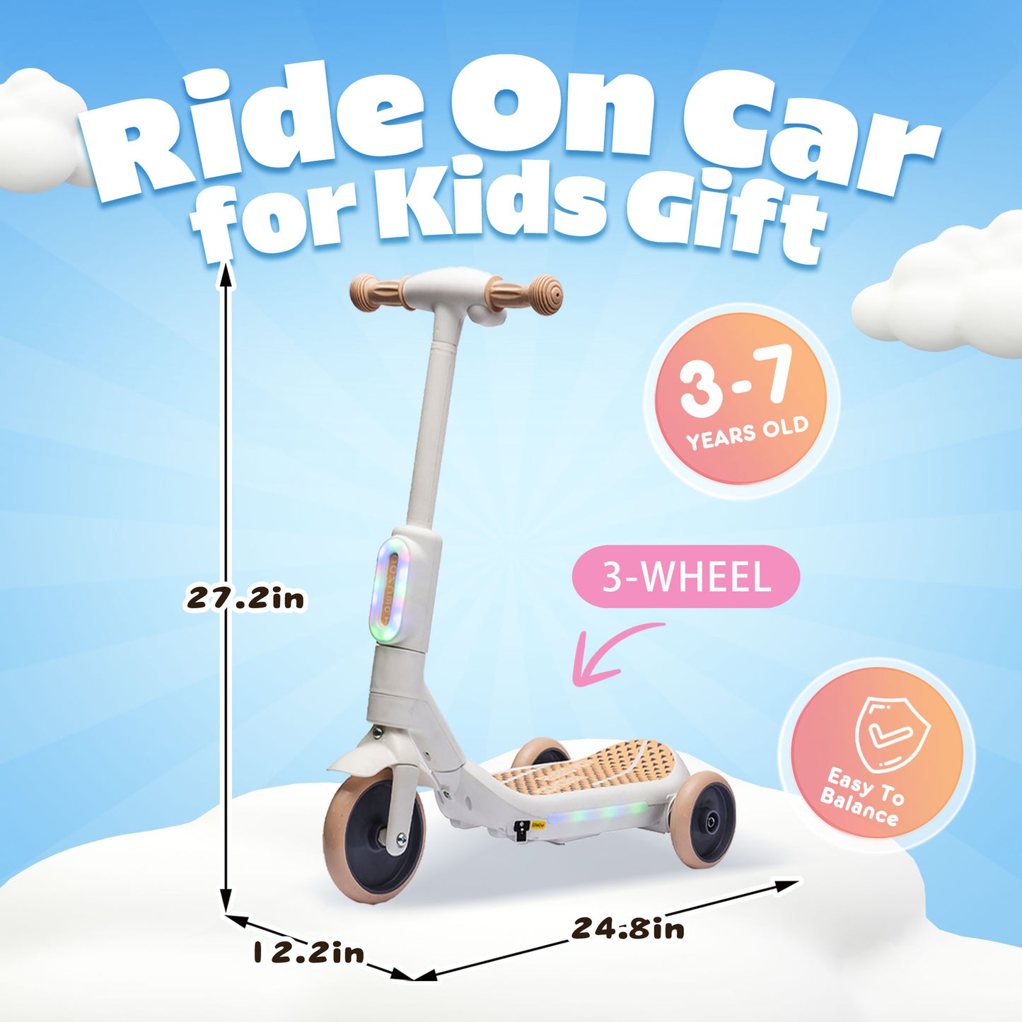 Kids Scooters Age 3-8, SHINPT Toys For 3-8 year old Boys and Girls, Kids Electric Scooter with Tail Color Lights and W/Spray, Toddler Scooter with Wider Pedal, Independent Light Switch With Music