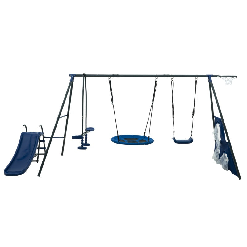6 in 1 Kids Swing Set for Backyard, SHINPT Swing Set Outdoor for Kids, Heavy Duty Swing Set with Climbing Frame, Climbing Net, Glider, Hammock Swing, Belt Swing, Basketballhoop, Swing Frame Outdoor