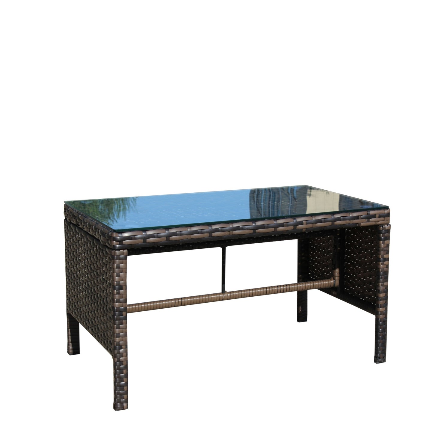 Outdoor Coffee Table for Patio, SHINPT Wicker Side Table, Rattan Coffee Table with Clear Tempered Glass, Glass Side Table for Backyard, Lawn, Outdoor Side Table for Yard, Patio, Garden