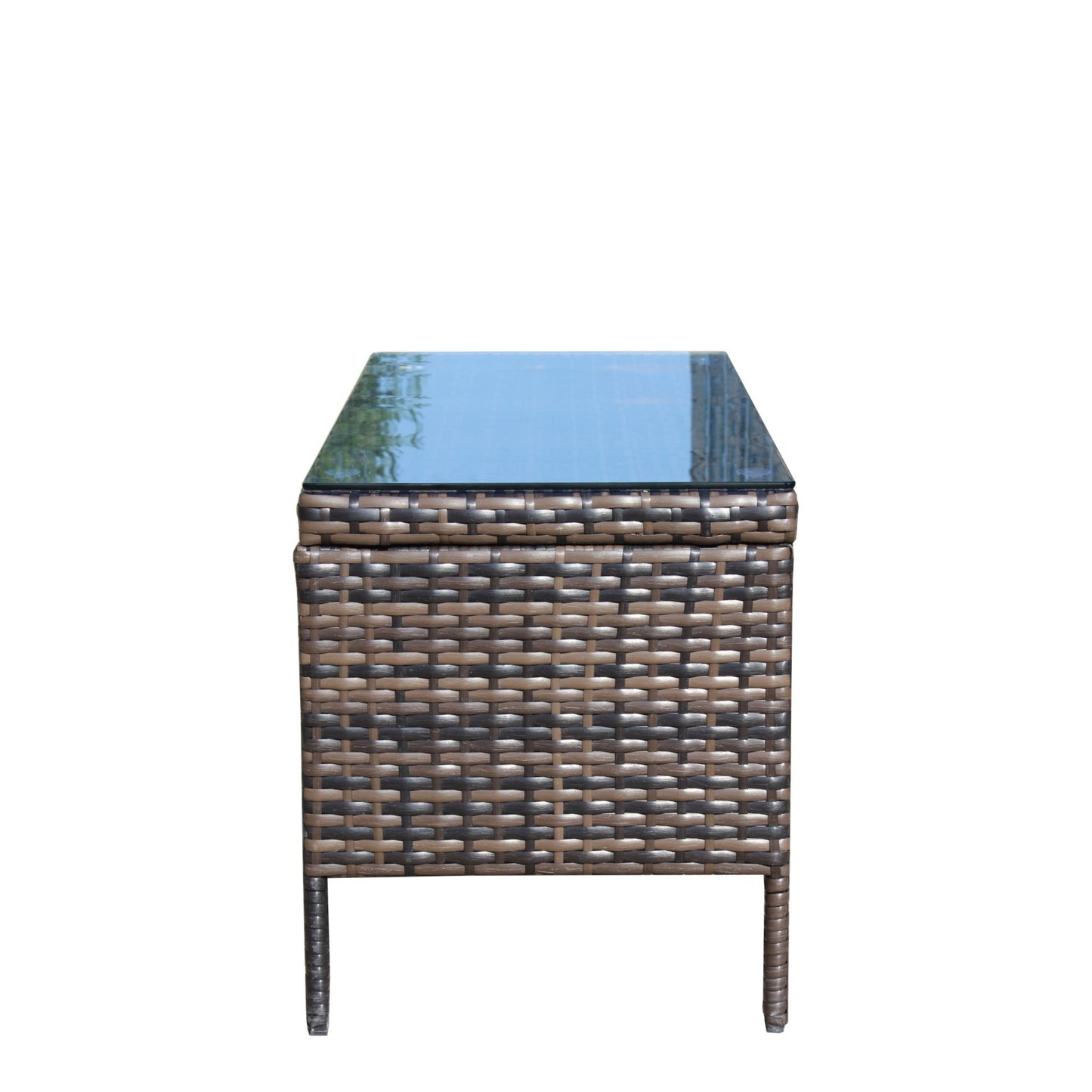 Outdoor Coffee Table for Patio, SHINPT Wicker Side Table, Rattan Coffee Table with Clear Tempered Glass, Glass Side Table for Backyard, Lawn, Outdoor Side Table for Yard, Patio, Garden